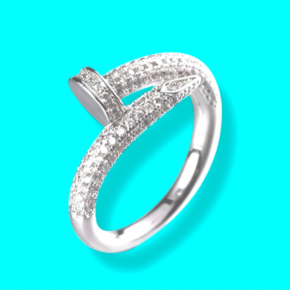 NWT Nail Ring White Gold Plated CZ Adjustable O/S